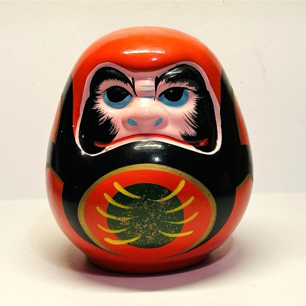 Daruma Large Ceramic Coin Bank 6.5" Lucky Good Luck Japanese VTG READ
